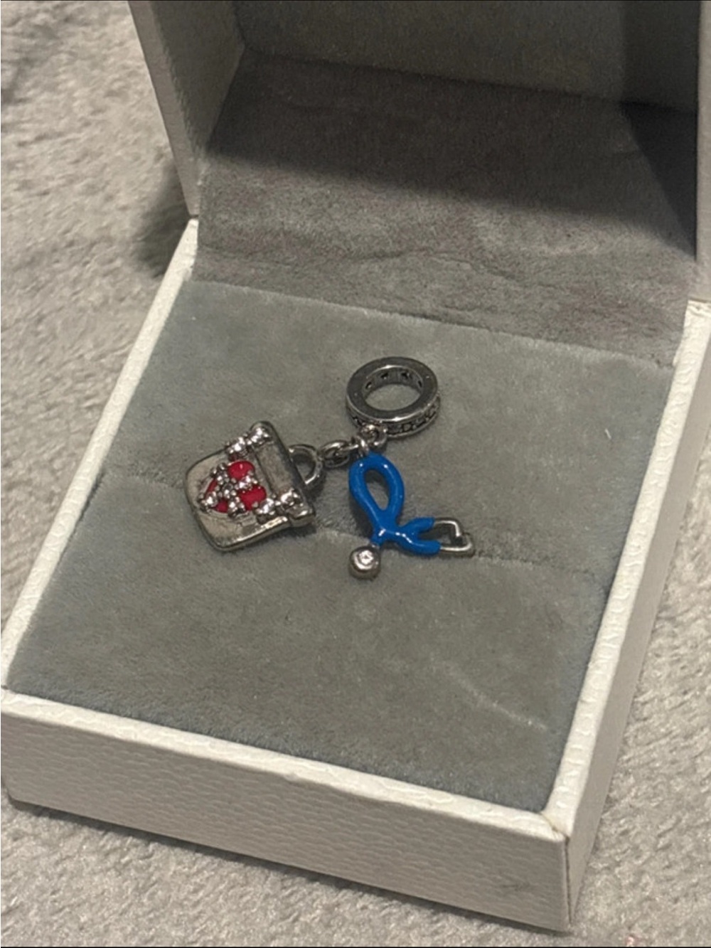 Blue Ribbon Medical Awareness Charm Bracelet Dangle